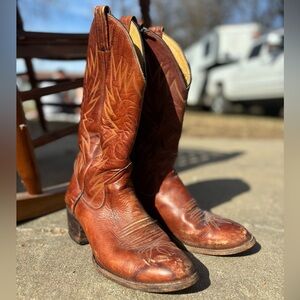Handmade Sanders Brown Leather Cowboy Boots